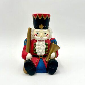 Vintage Nutcracker Soldier Figurine With Trumpet & Batton Music Box Plays We Wis